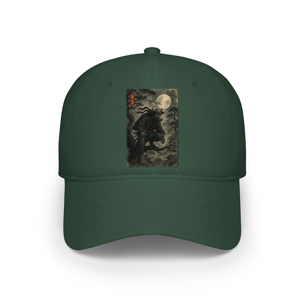 Cow Ninja Under The Full Moon Japanese Vintage Art Cap - Image 4