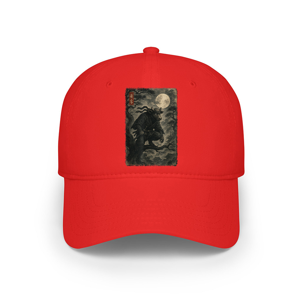 Cow Ninja Under The Full Moon Japanese Vintage Art Cap - Image 5