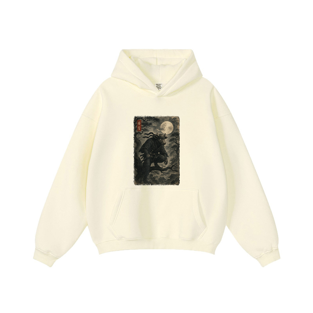 Cow Ninja Under The Full Moon Japanese Vintage Art Hoodie