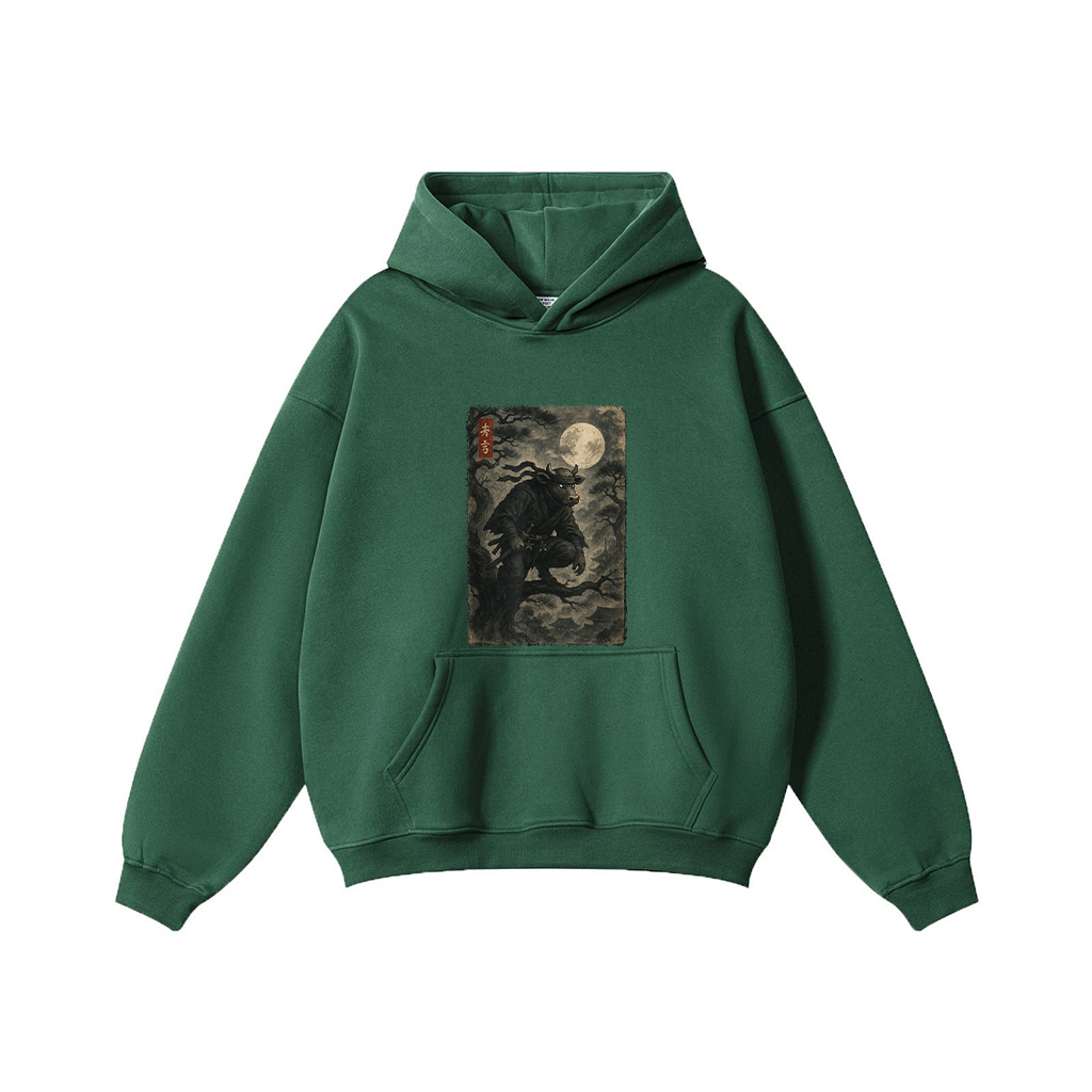 Cow Ninja Under The Full Moon Japanese Vintage Art Hoodie - Image 4