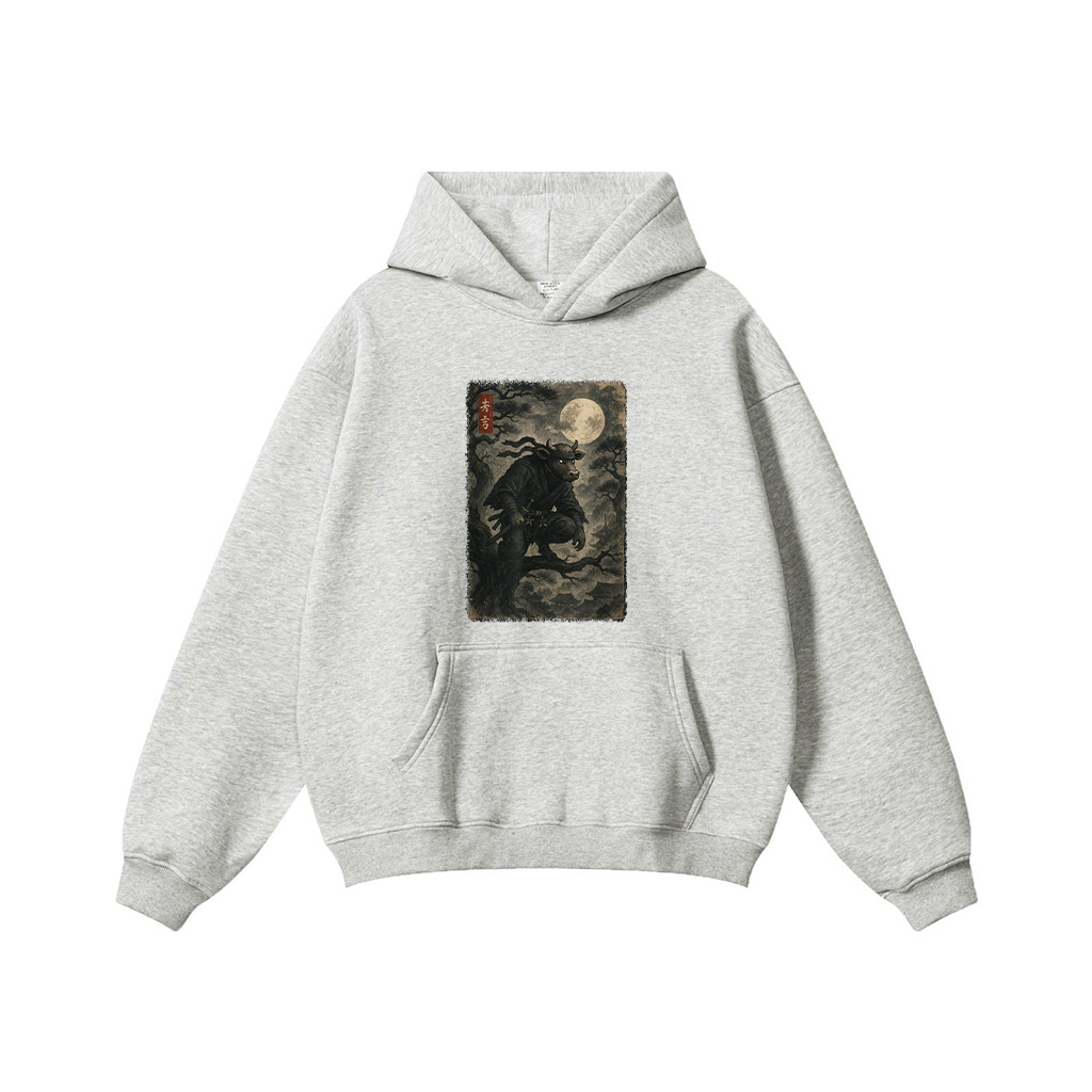 Cow Ninja Under The Full Moon Japanese Vintage Art Hoodie - Image 5