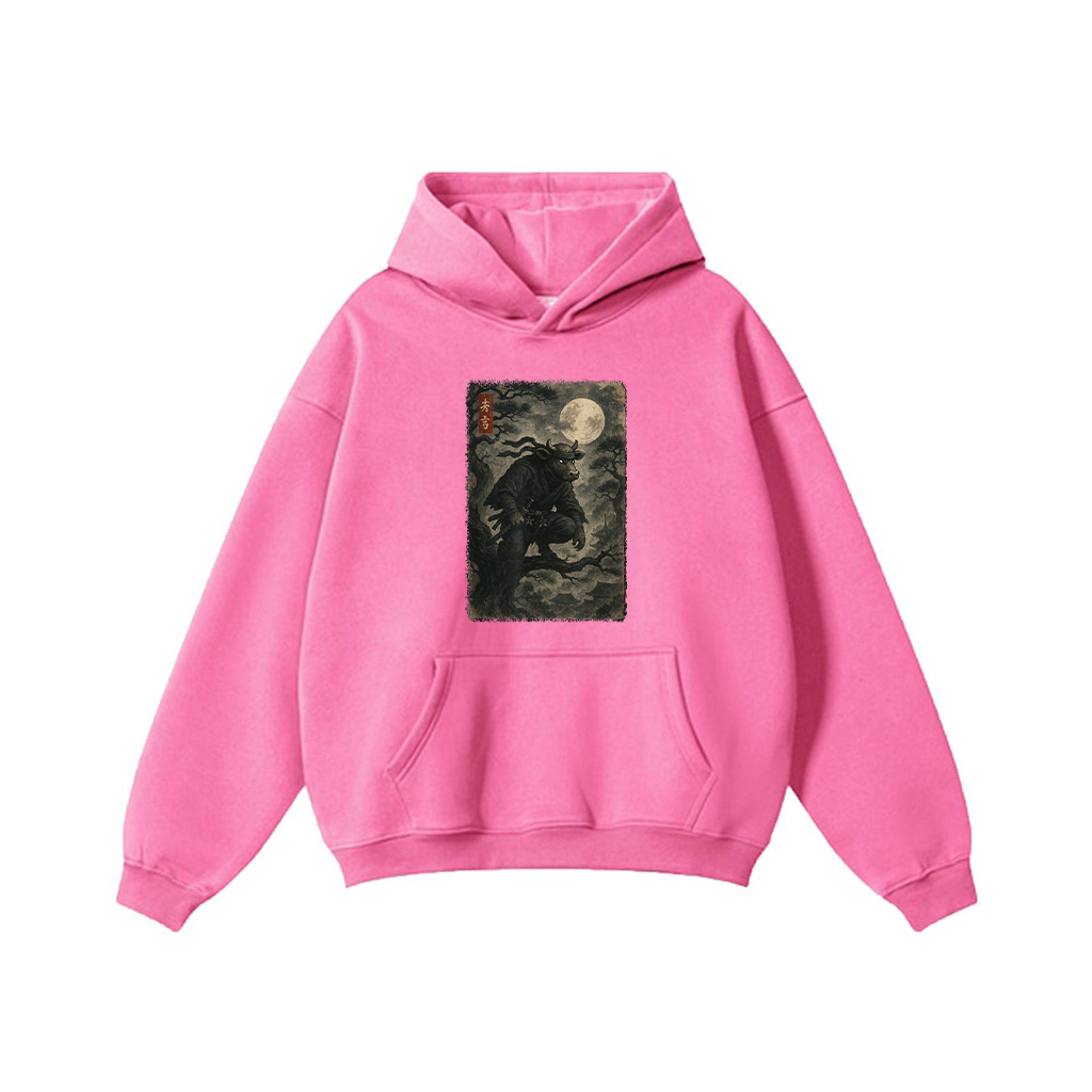 Cow Ninja Under The Full Moon Japanese Vintage Art Hoodie - Image 6