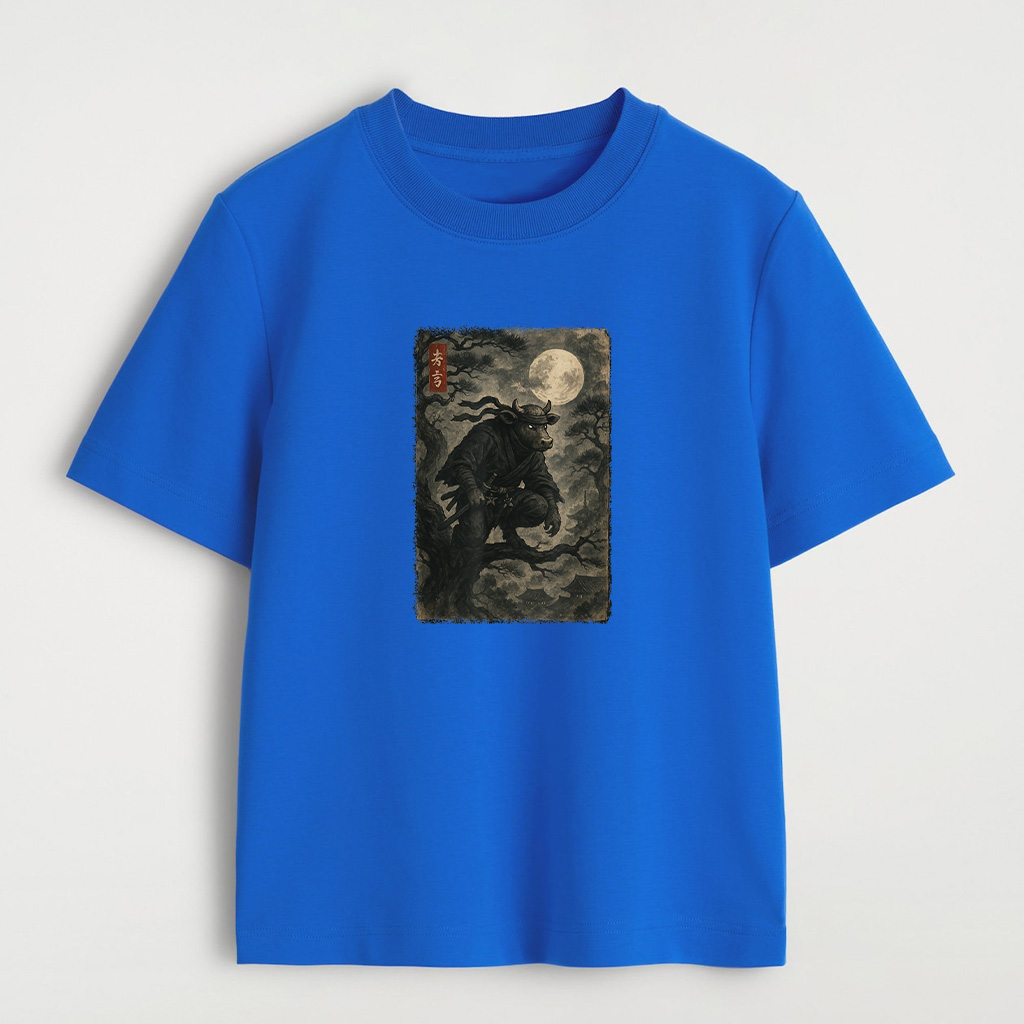 Cow Ninja Under The Full Moon Japanese Vintage Art T-Shirt - Image 4