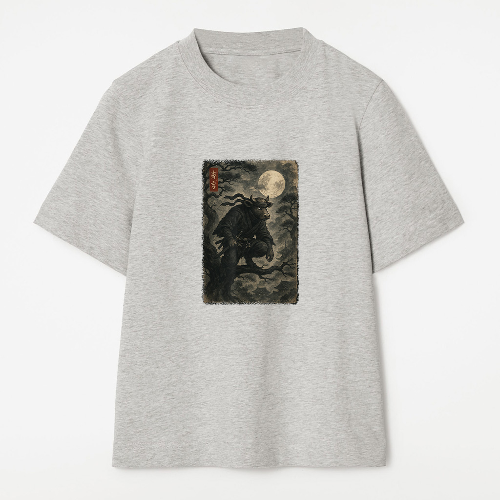 Cow Ninja Under The Full Moon Japanese Vintage Art T-Shirt - Image 5