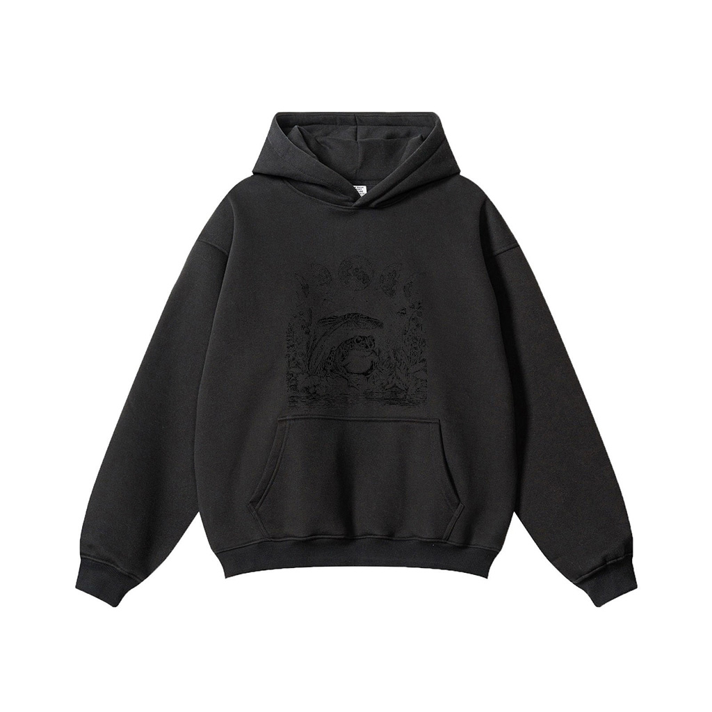 Cute Cottagecore Aesthetic Frog Mushroom Moon Witchy Vintage Hoodie - Image 3