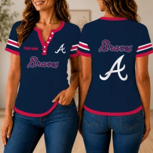 Limited Edition – Customized MLB Atlanta Braves Women’s Short Sleeve Henley T-Shirt