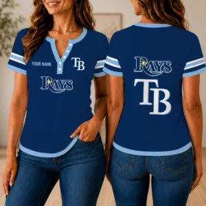 Limited Edition – Customized MLB Tampa Bay Rays Women’s Short Sleeve Henley T-Shirt