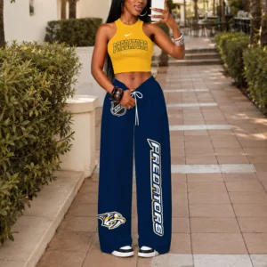 Limited Edition – Customized NHL Nashville Predators Women’s Crop Top & Long Pants Set