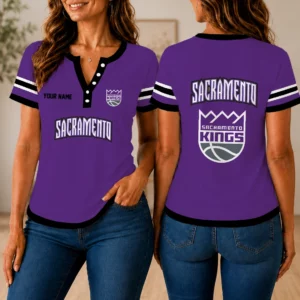 Limited Edition – Customized NBA Sacramento Kings Women’s Short Sleeve Henley T-Shirt