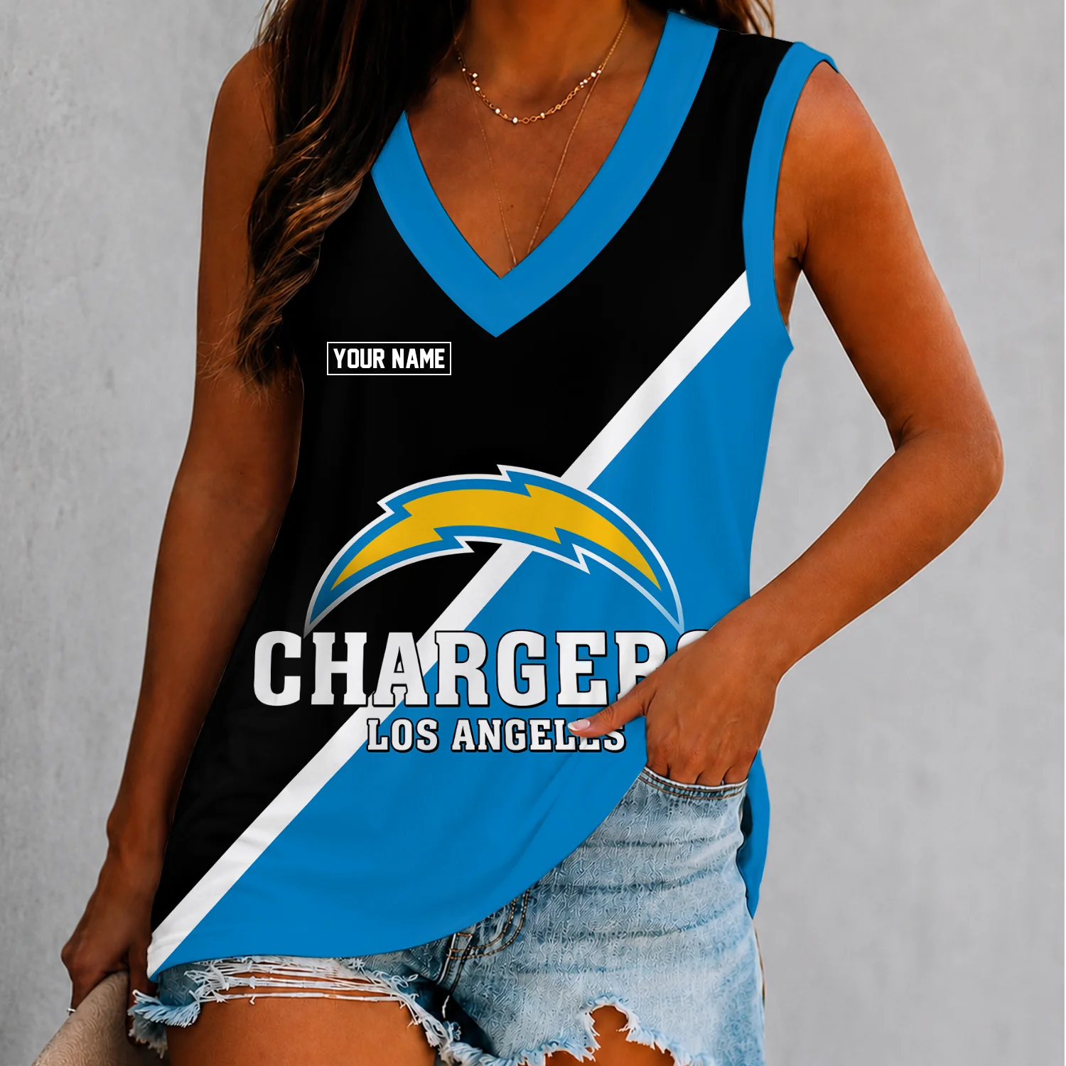 Limited Edition – Customized NFL Los Angeles Chargers Women’s V-Neck Tank Top
