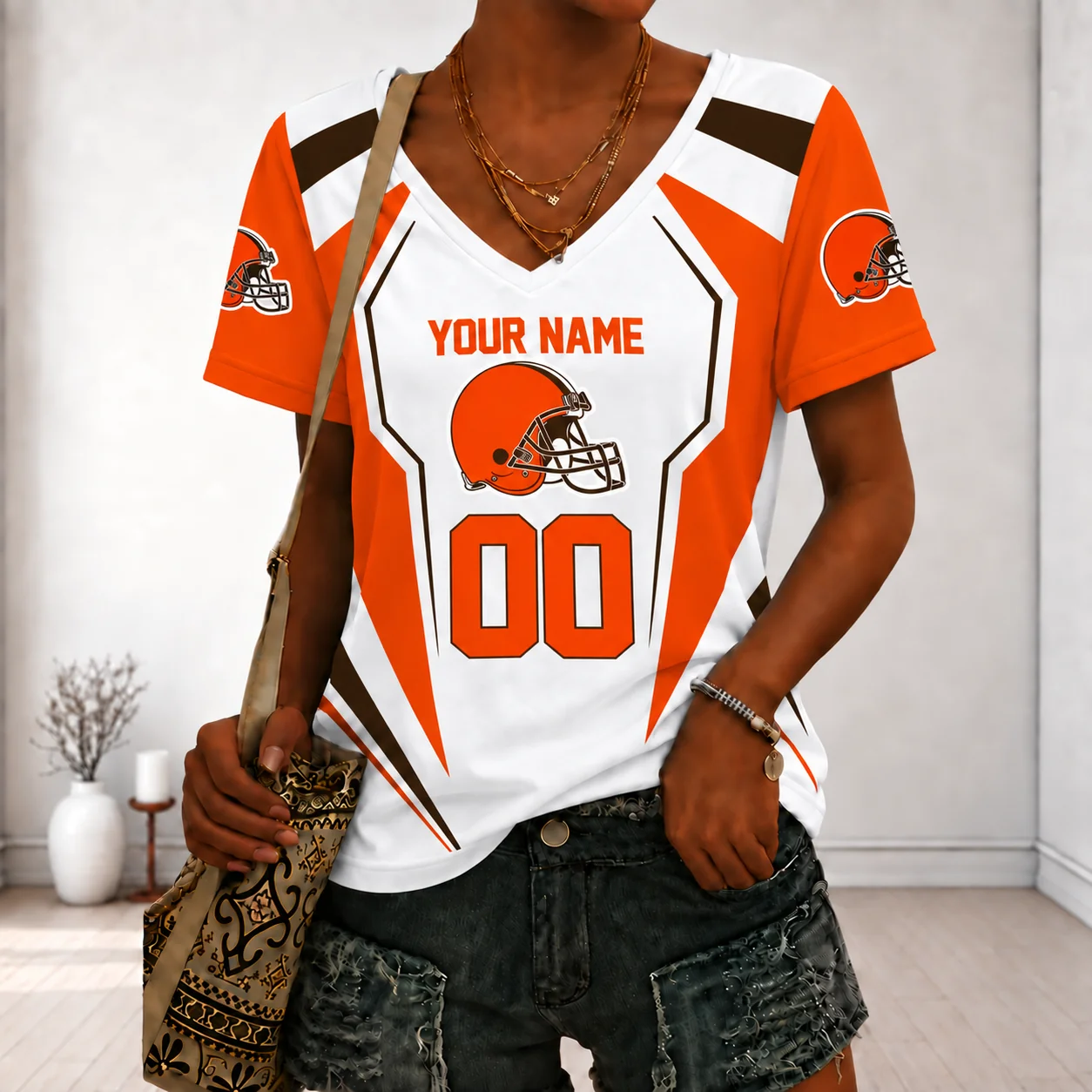 Limited Edition – Customized NFL Cleveland Browns V-Neck Female Shirt