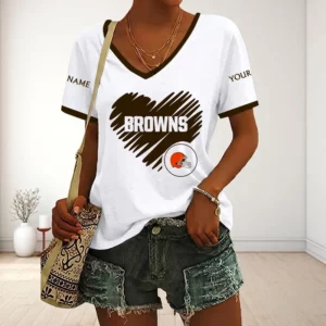 Limited Edition – Customized NFL Cleveland Browns V-Neck Female Shirt