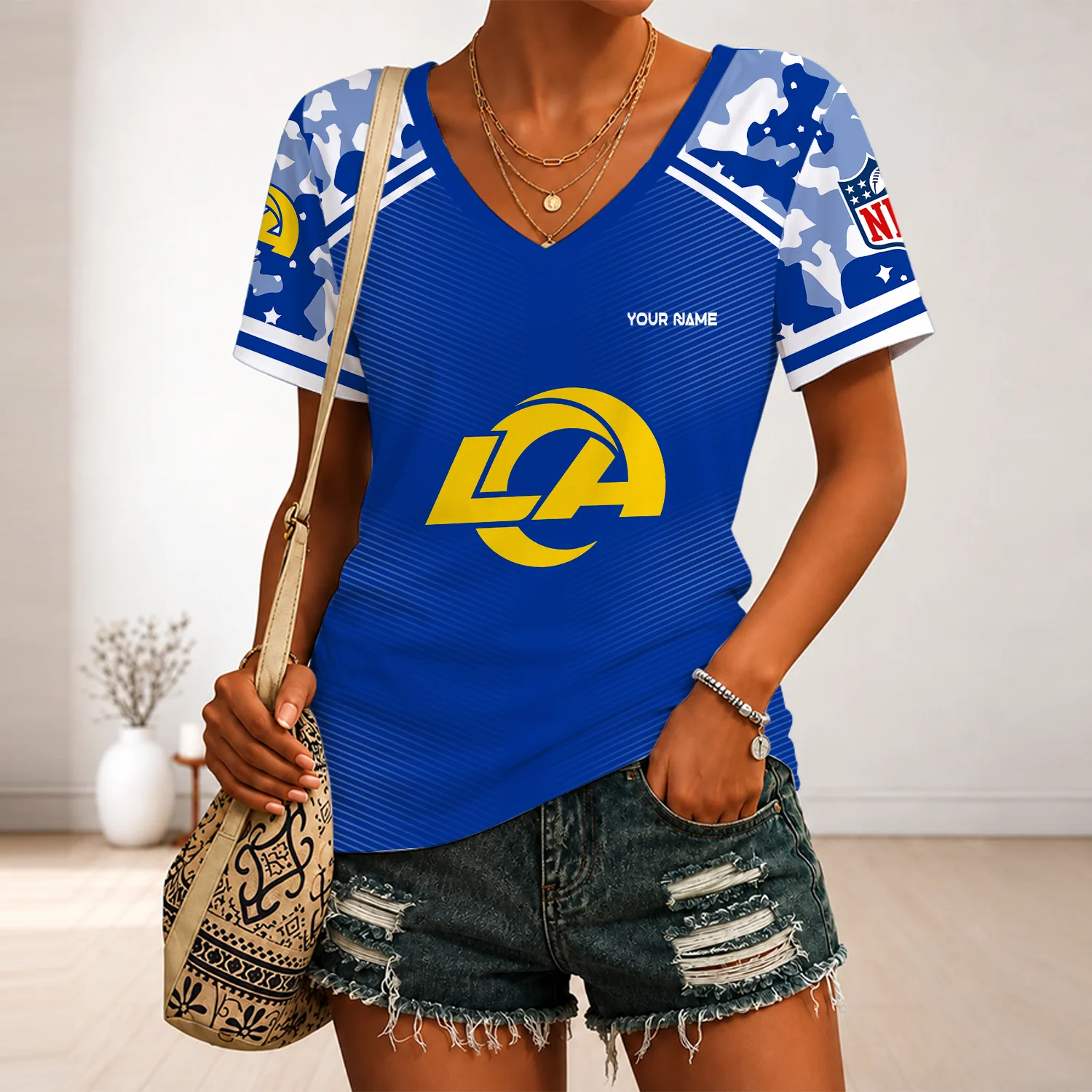Limited Edition – Customized NFL Los Angeles Rams V-Neck Female Shirt