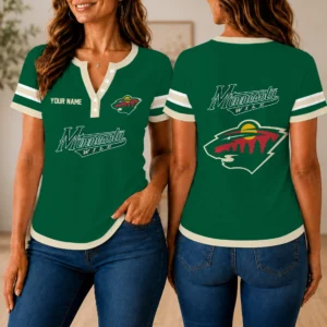 Limited Edition – Customized NHL Minnesota Wild Women’s Short Sleeve Henley T-Shirt