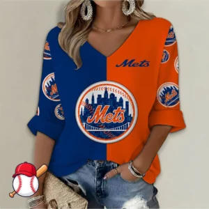 Limited Edition – Customized MLB New York Mets Women’s V-Neck Long Sleeve Shirt