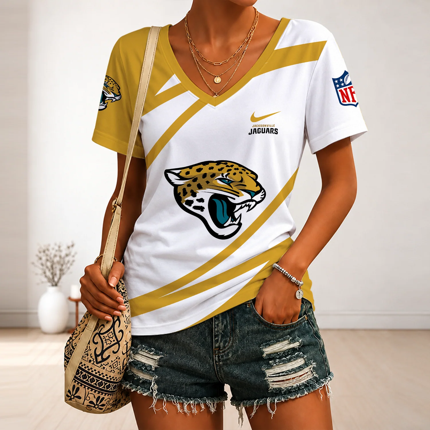 Limited Edition – Customized NFL Jacksonville Jaguars V-Neck Female Shirt - Image 3