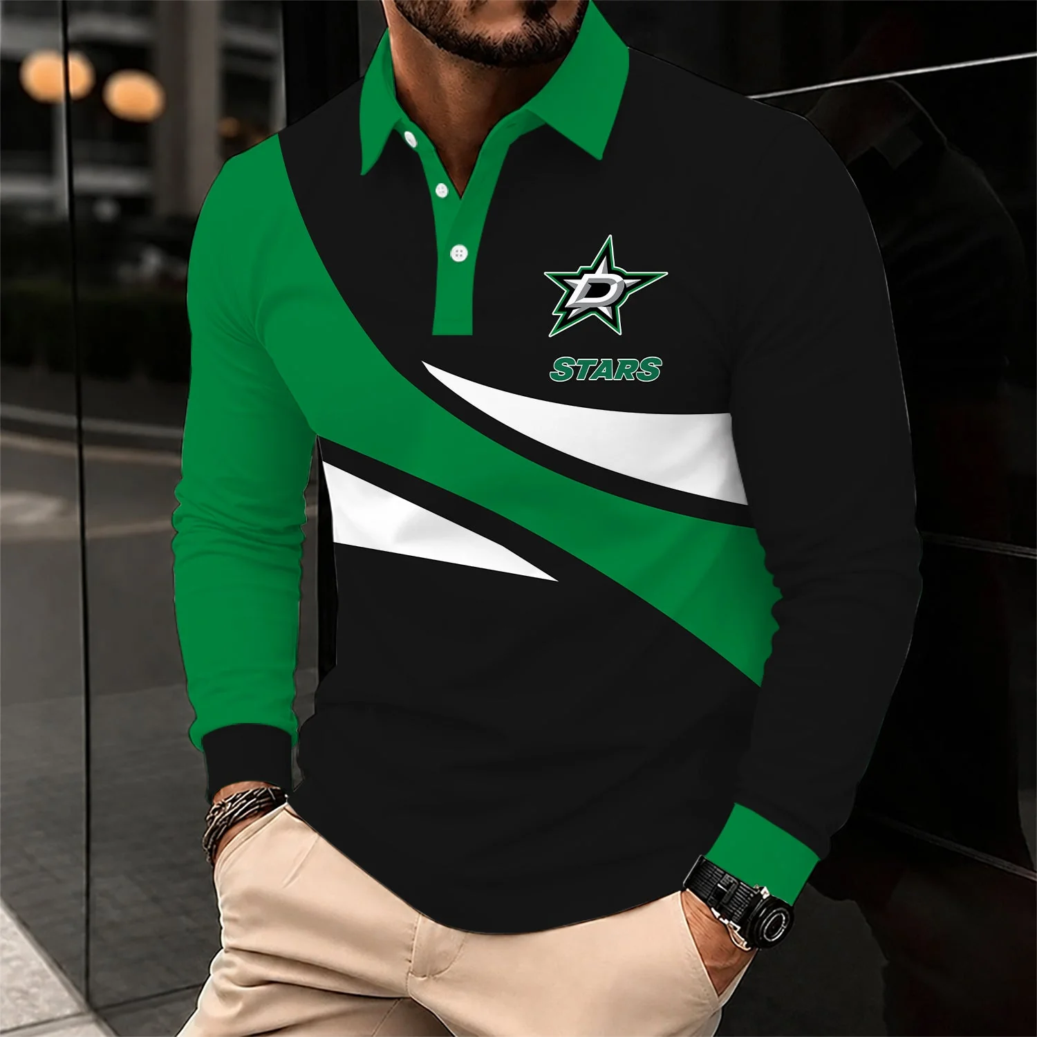 Limited Edition – Customized NHL Dallas Stars Men Long Sleeve Polo Shirt
