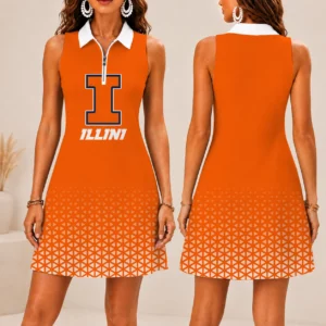 Limited Edition – Customized NCAA Illinois Fighting Illini Women’s Zip Sleeveless Polo Dress