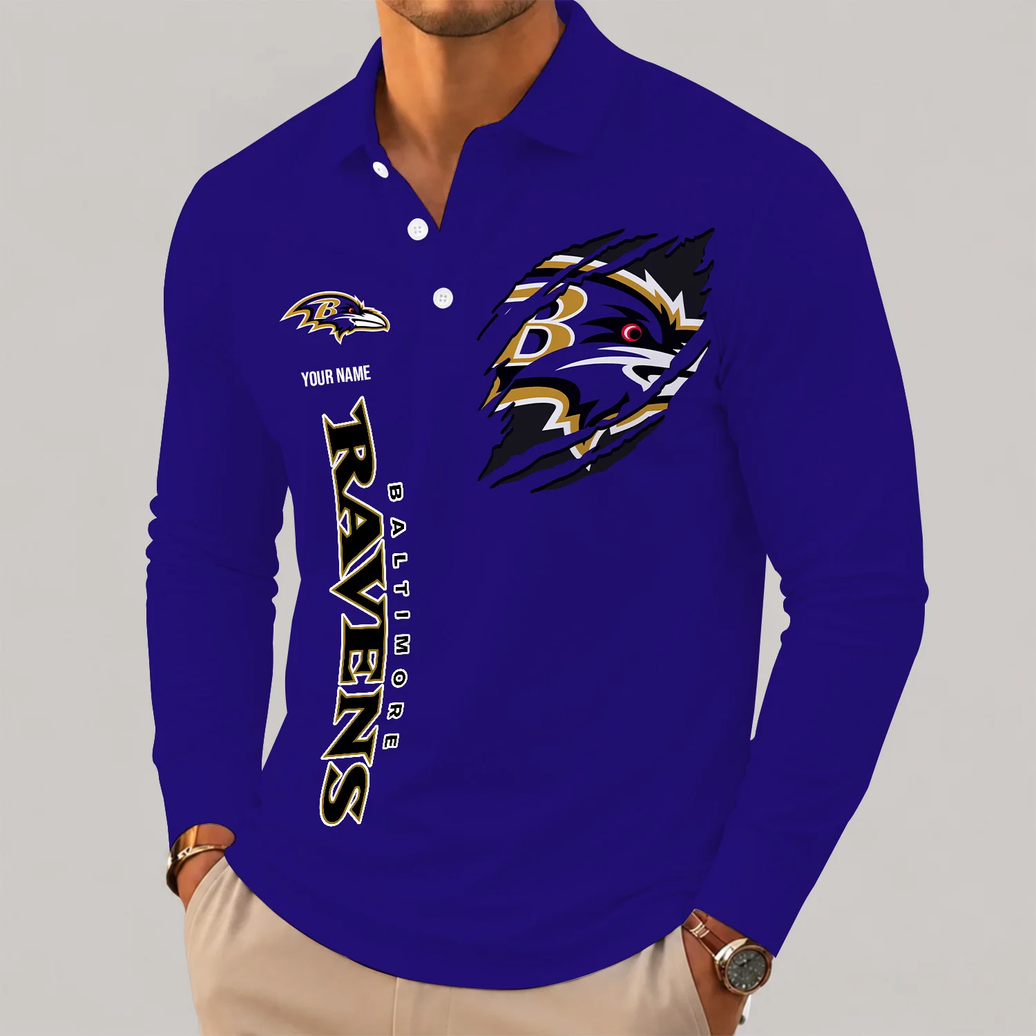 Limited Edition – Customized NFL Baltimore Ravens Long Sleeve Polo Shirt