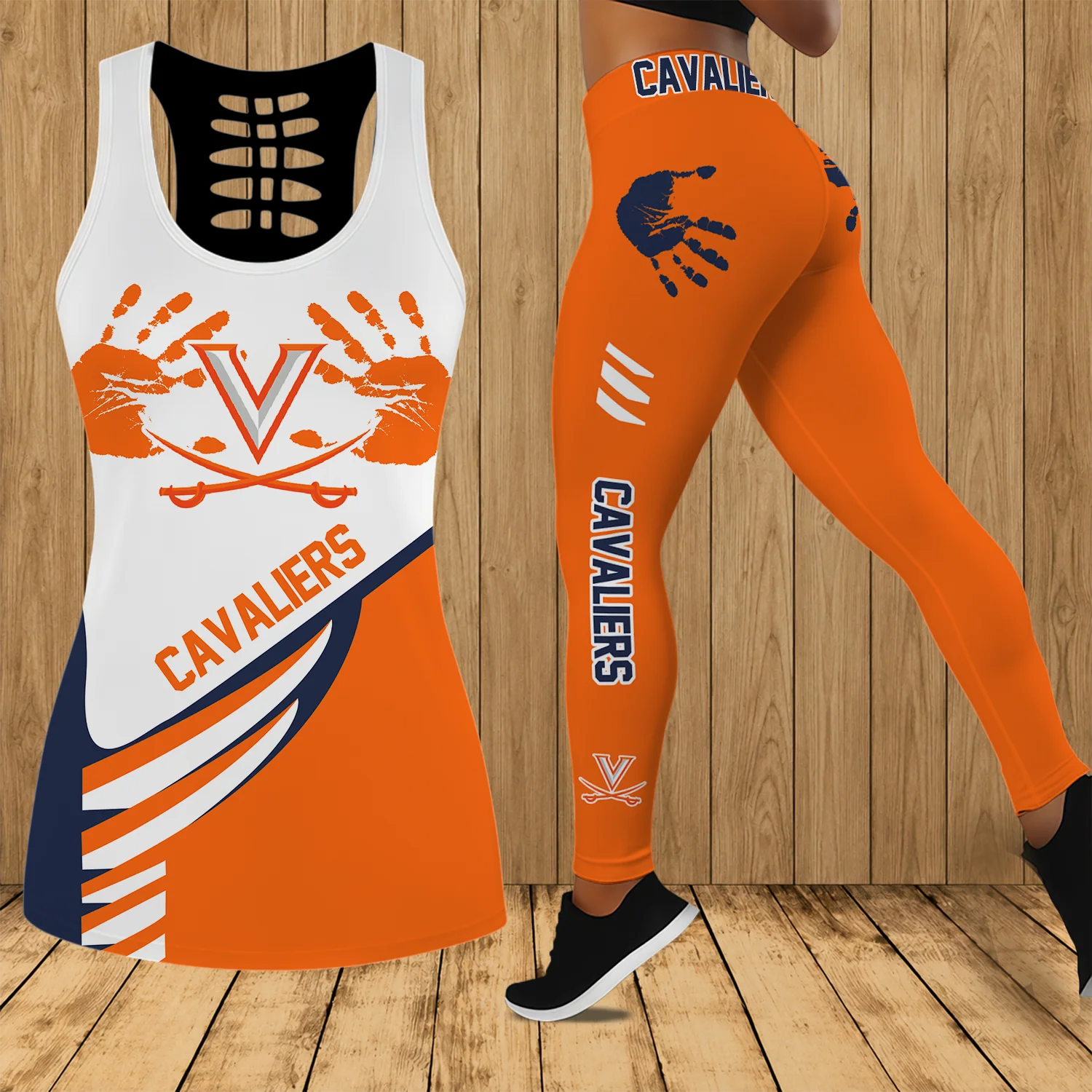 Limited Edition – Customized NCAA Virginia Cavaliers Strappy Hollow Tank Top & Leggings Set
