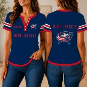 Limited Edition – Customized NHL Columbus Blue Jackets Women’s Short Sleeve Henley T-Shirt