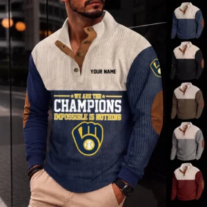 Limited Edition – Customized MLB Milwaukee Brewers Button Sweatshirts Stand Collar