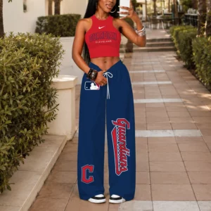 Limited Edition – Customized MLB Cleveland Guardians Women’s Crop Top & Long Pants Set