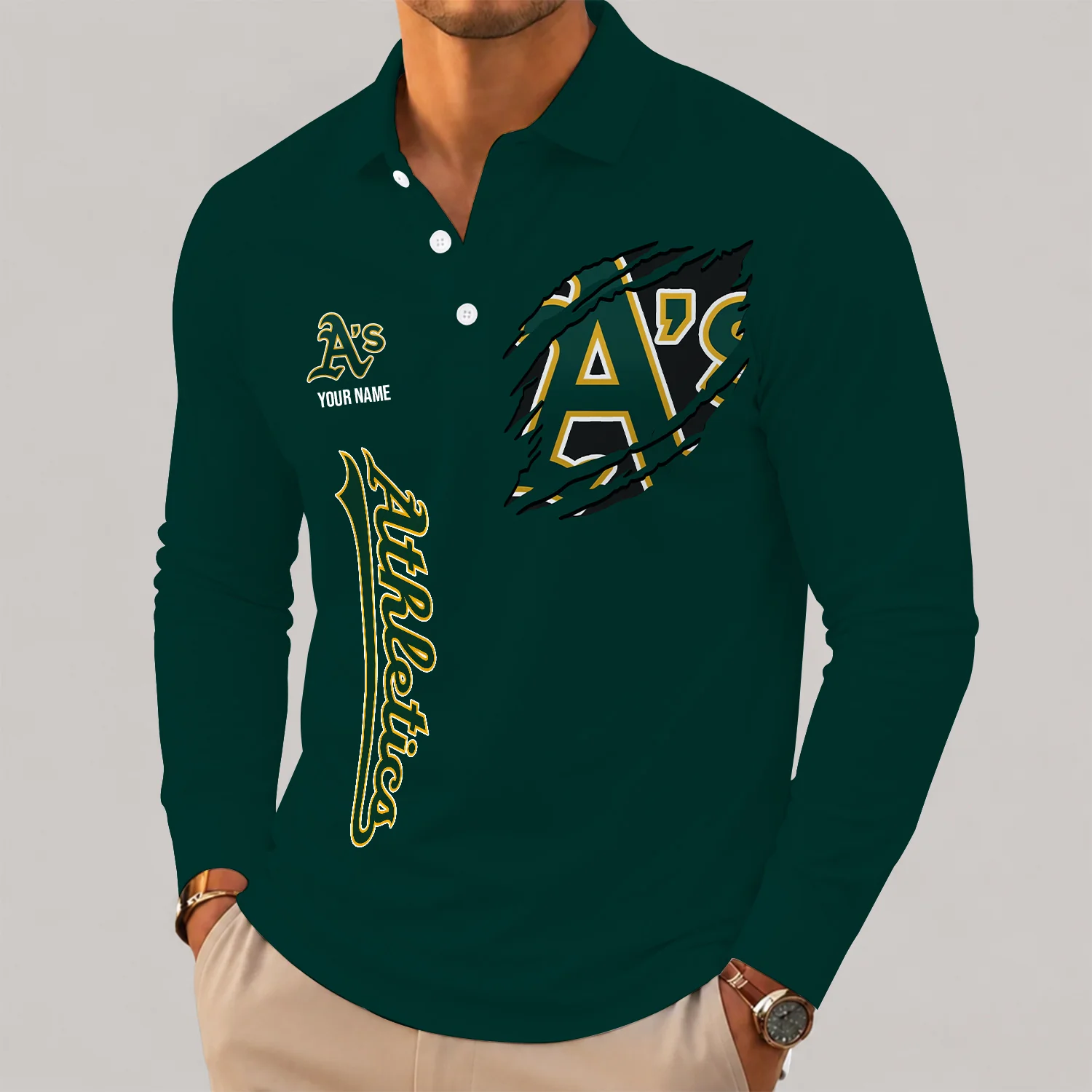 Limited Edition – Customized MLB Oakland Athletics Men’s Long Sleeve Polo