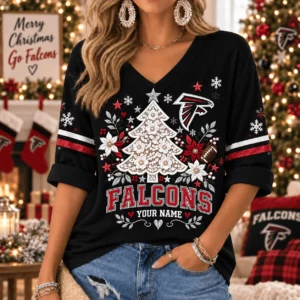 Limited Edition – Customized NFL Atlanta Falcons Women’s Heart V-Neck Long Sleeve Shirt