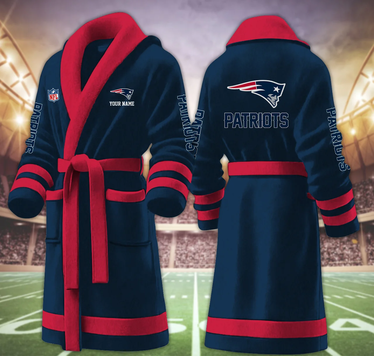 Limited Edition – Customized NFL New England Patriots Multicolor Fleece Bathrobe