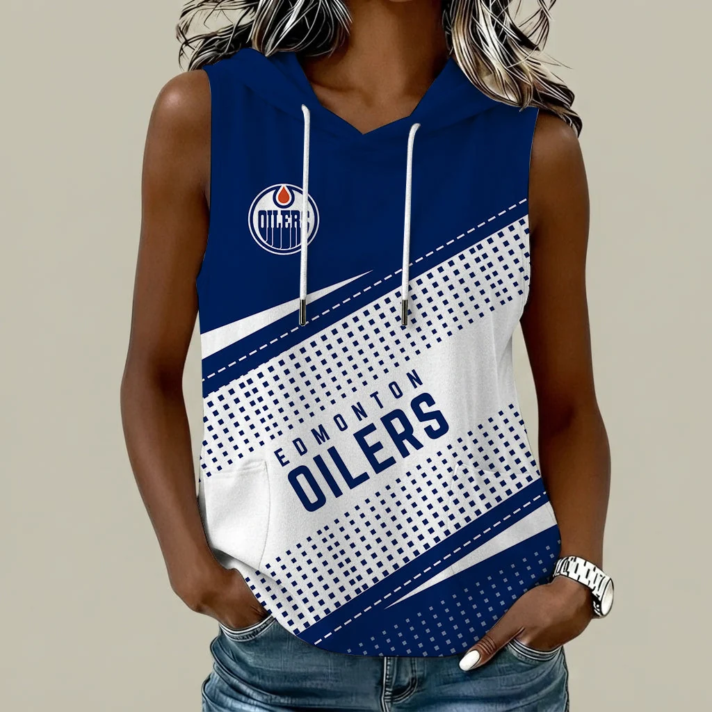 Limited Edition – Customized NHL Edmonton Oilers Women’s Sleeveless Hooded Pocket Tank Top