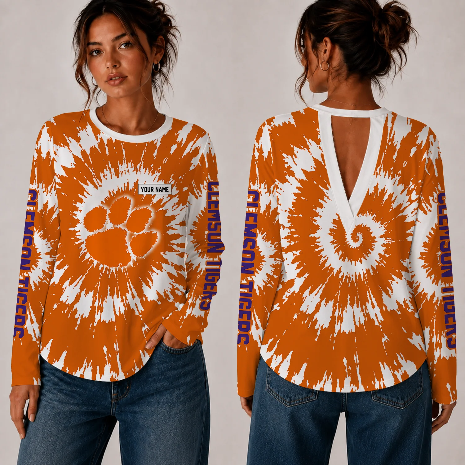 Limited Edition – Customized NCAA Clemson Tigers Women’s Back V-Cut Long-Sleeve Shirt