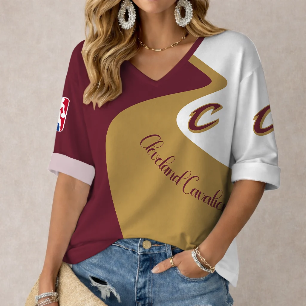 Limited Edition – Customized NBA Cleveland Cavaliers Women’s V-Neck Long Sleeve Shirt