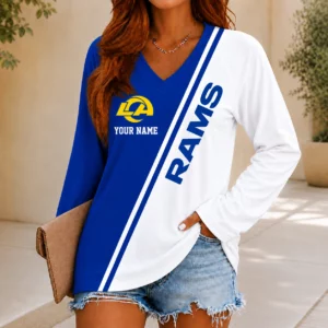 Limited Edition – Customized NFL Los Angeles Rams Women’s V-Neck Long Sleeved Shirt