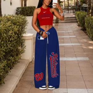 Limited Edition – Customized MLB Washington Nationals Women’s Crop Top & Long Pants Set
