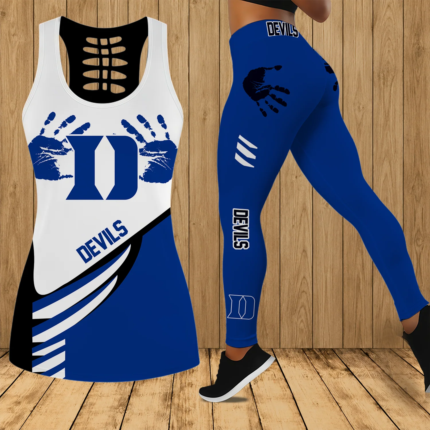 Limited Edition – Customized NCAA Duke Blue Devils Strappy Hollow Tank Top & Leggings Set
