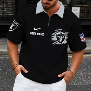 Limited Edition – Customized NFL Las Vegas Raiders Quarter-Zip Polo Shirt