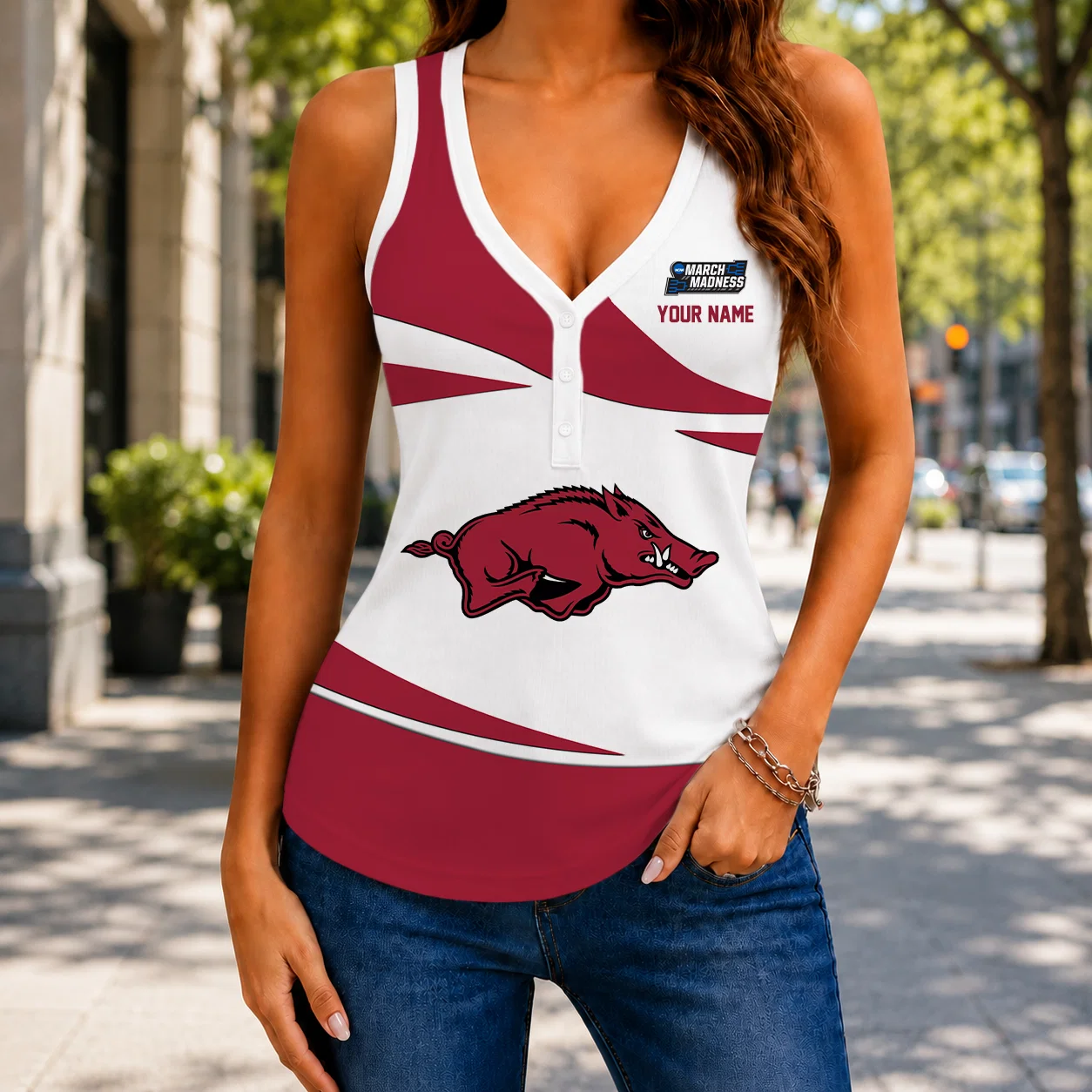 Limited Edition – Customized NCAA Arkansas Razorbacks Women’s V-Neck Tank Top