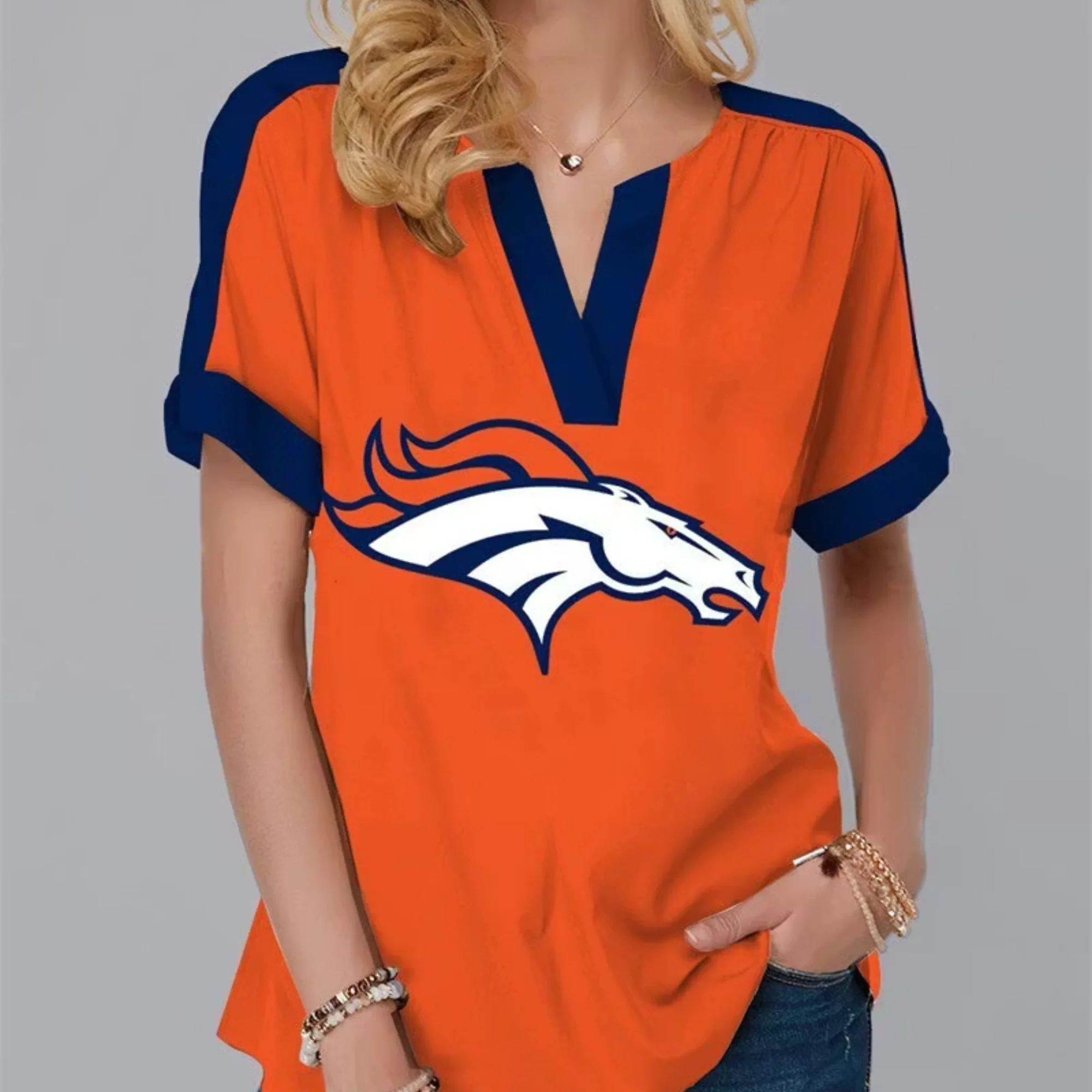 Limited Edition – Customized NFL Denver Broncos V-Neck Female Shirt