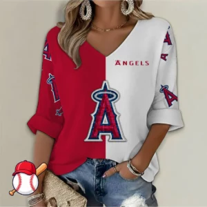 Limited Edition – Customized MLB Los Angeles Angels Women’s V-Neck Long Sleeve Shirt