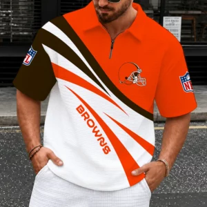 Limited Edition – Customized NFL Cleveland Browns Quarter-Zip Polo Shirt