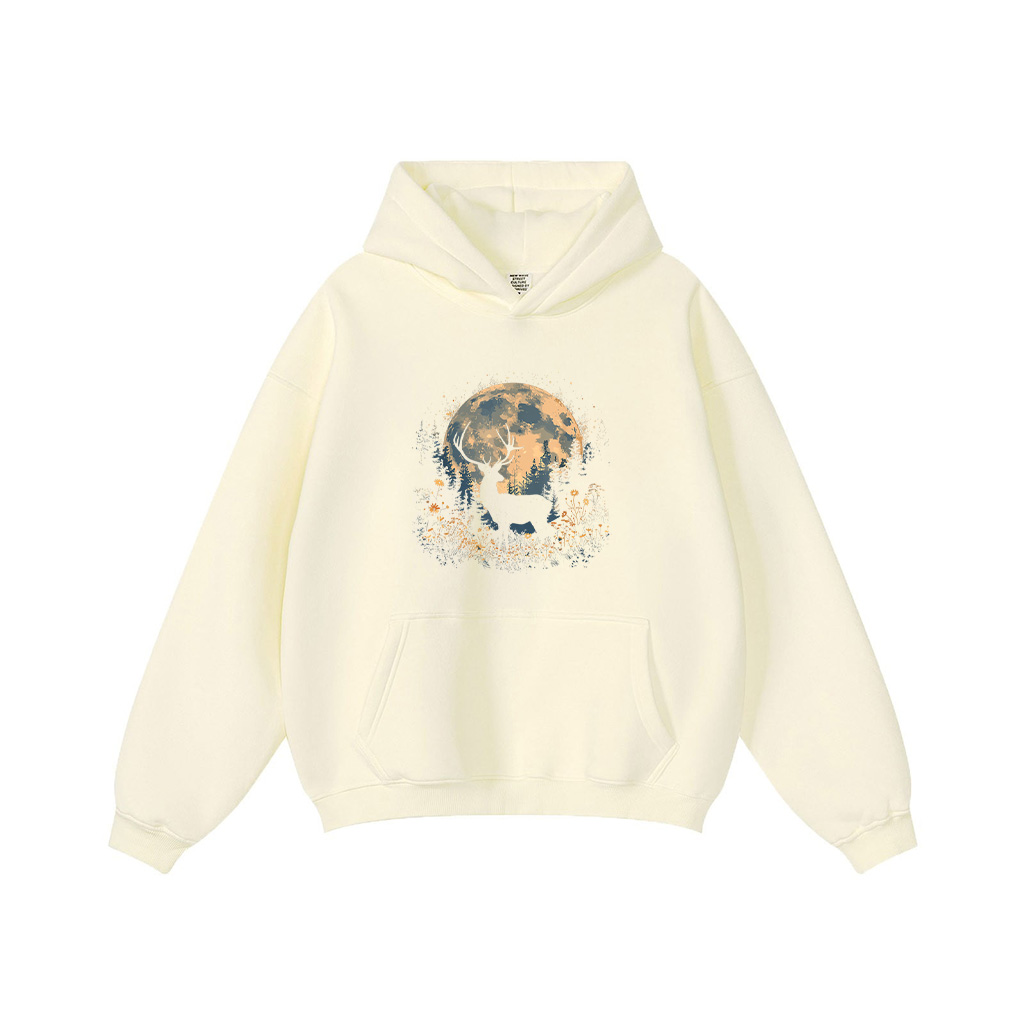Deer Floral Full Moon Whitetail Buck Deer Flowers Hoodie