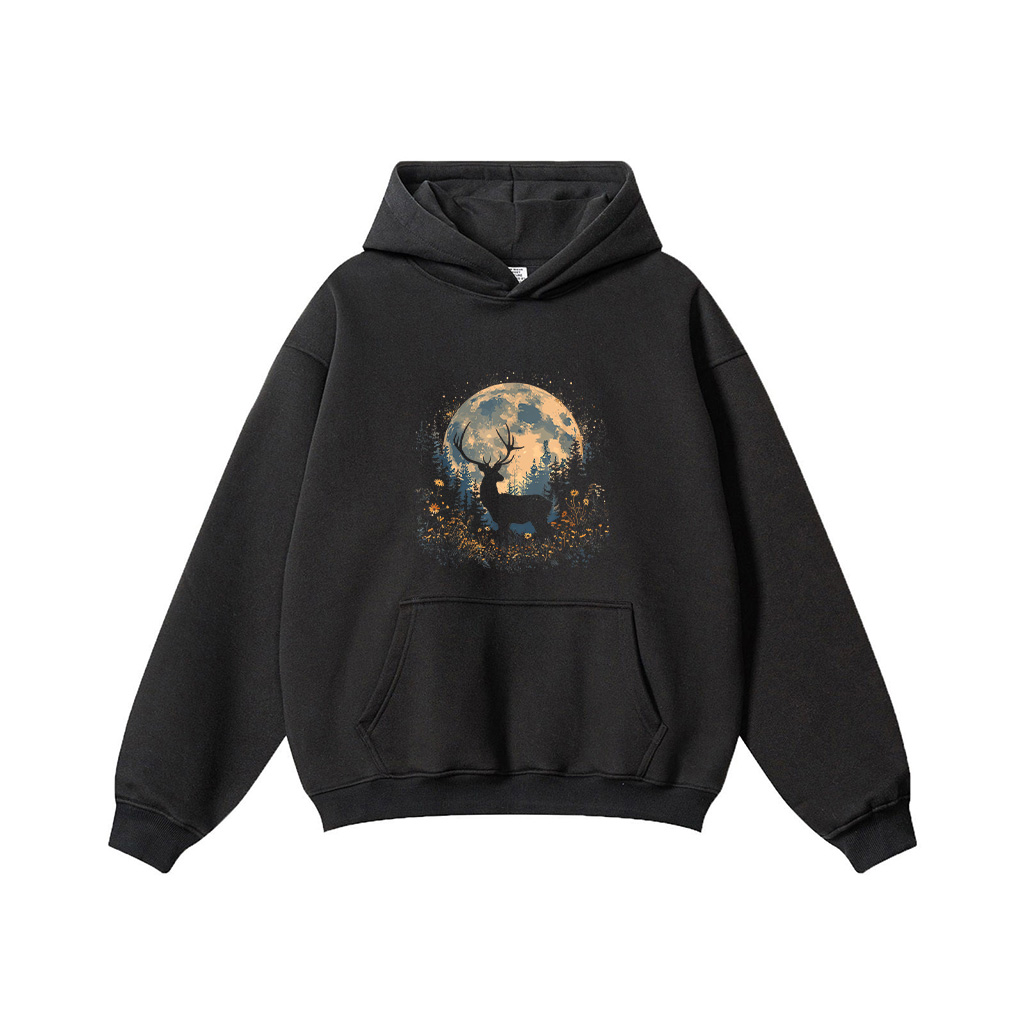 Deer Floral Full Moon Whitetail Buck Deer Flowers Hoodie - Image 3