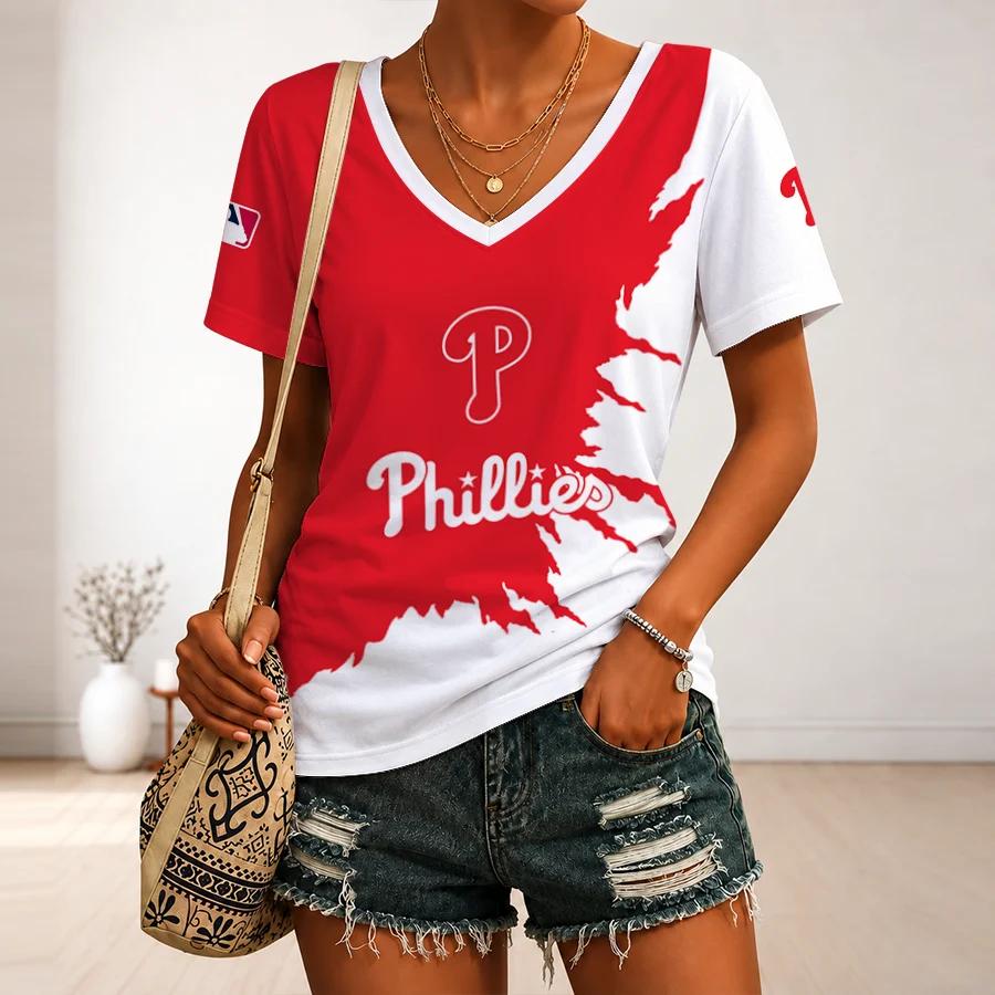 Limited Edition – Customized MLB Philadelphia Phillies V-Neck Female Shirt