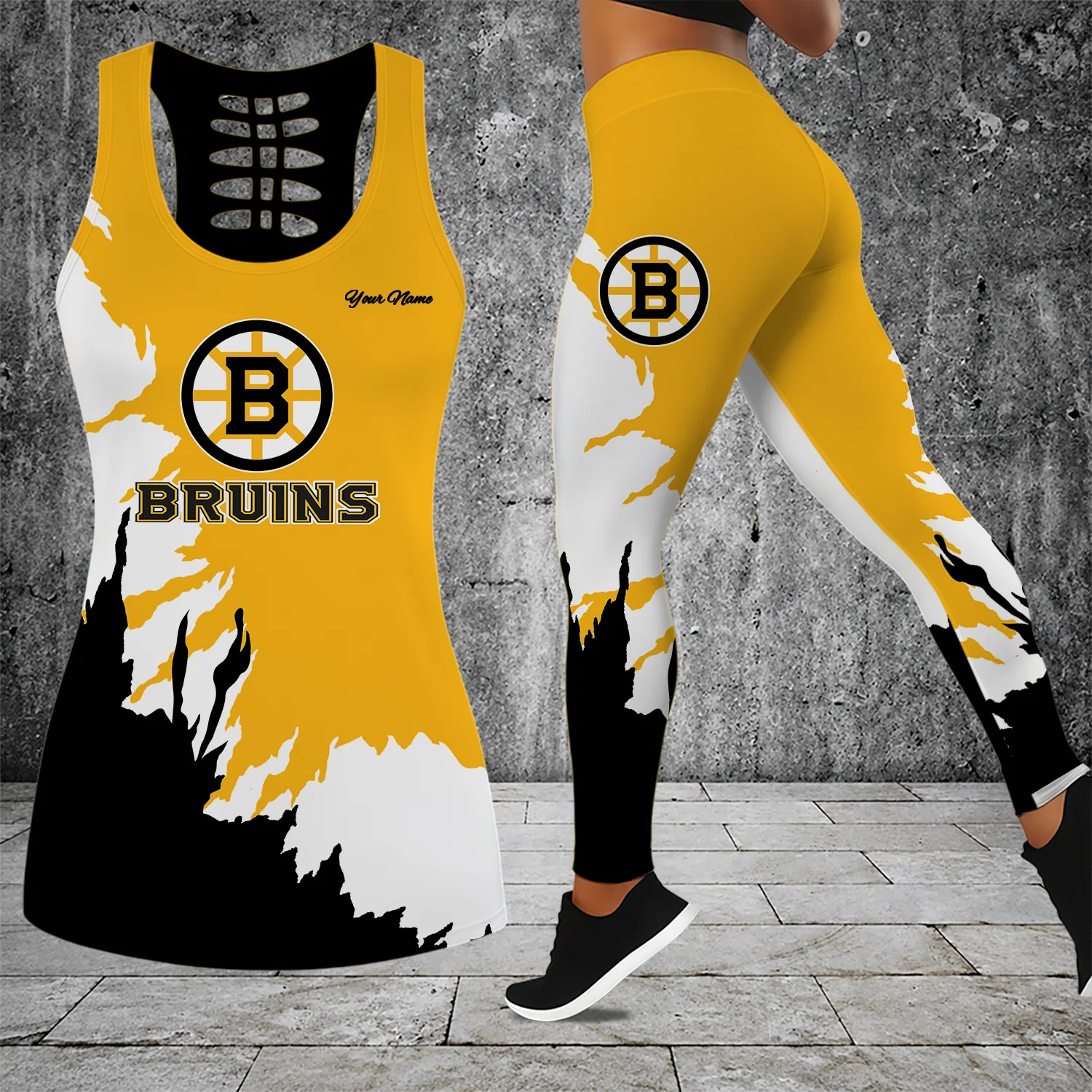 Limited Edition – Customized NHL Boston Bruins Hollow Tank Top & Leggings Set