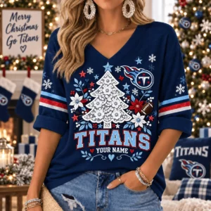 Limited Edition – Customized NFL Tennessee Titans Women’s Heart V-Neck Long Sleeve Shirt