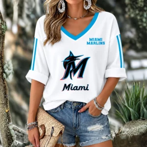 Limited Edition – Customized MLB Miami Marlins Women’s Heart V-Neck Long Sleeve Shirt