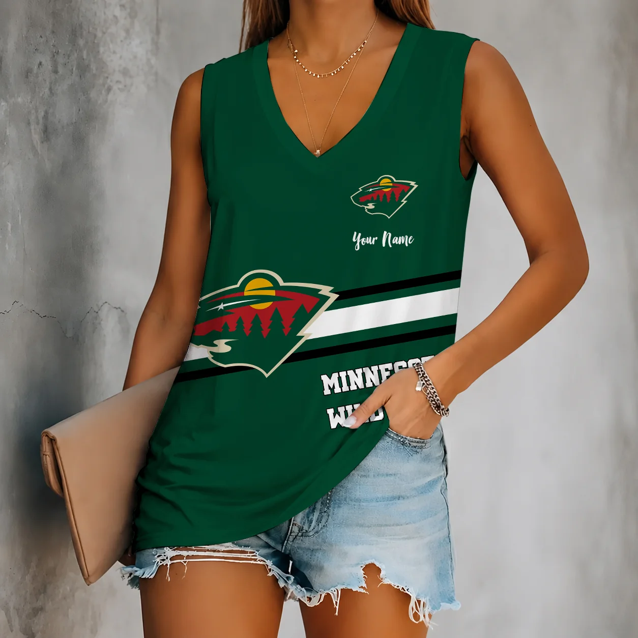 Limited Edition – Customized NHL Minnesota Wild Women’s V-Neck Tank Top