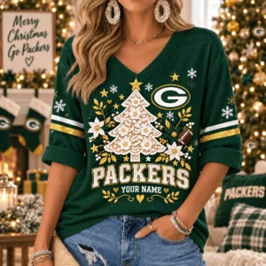 Limited Edition – Customized NFL Green Bay Packers Women’s Heart V-Neck Long Sleeve Shirt