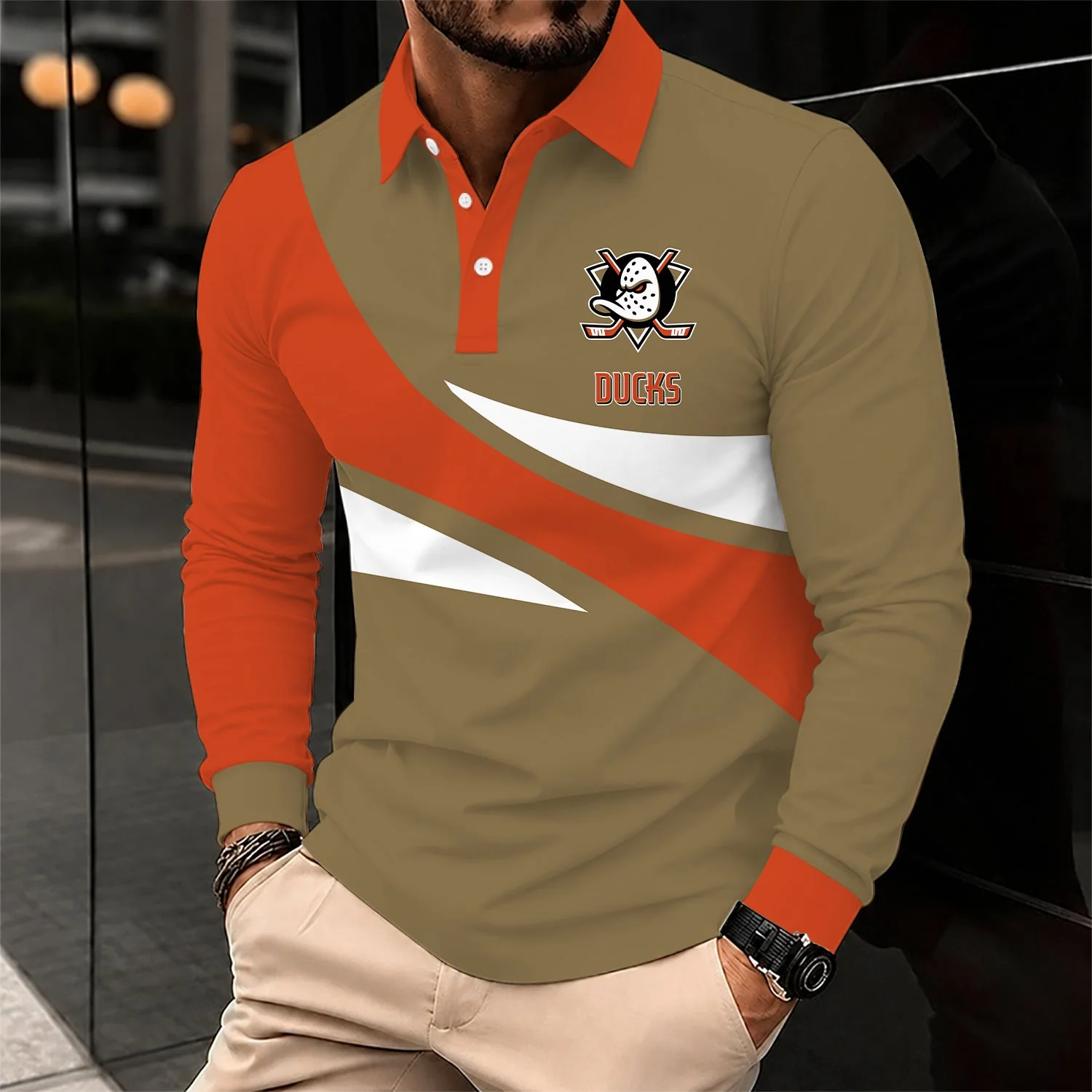 Limited Edition – Customized NHL Anaheim Ducks Men Long Sleeve Polo Shirt